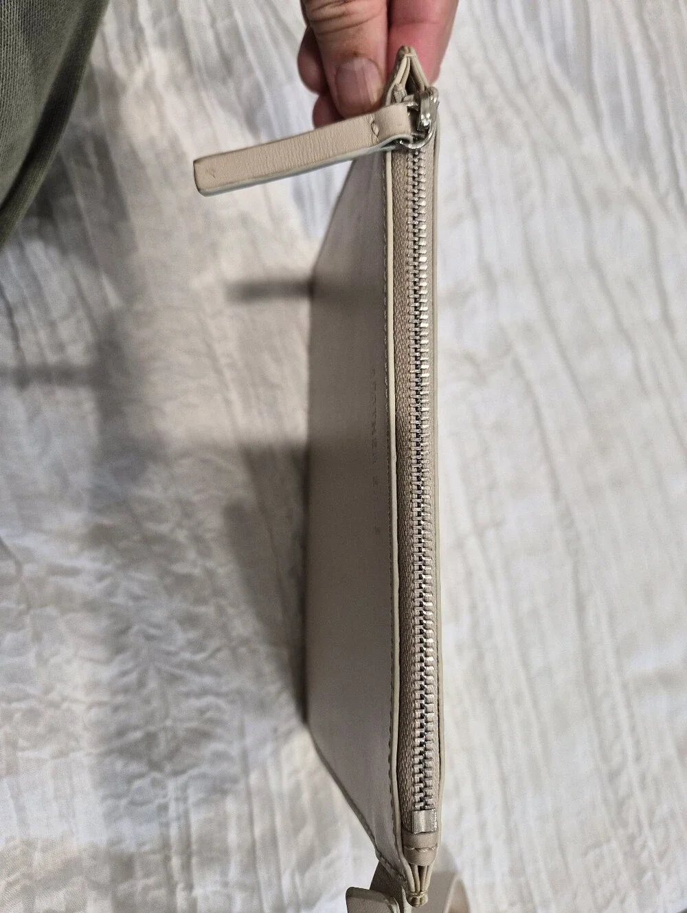 AESTHER EKME Leather Wristlet/Zip Pouch In Cream/Ivory Minimalist Made in Spain‎
